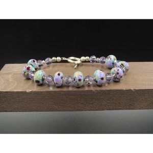 7" Sterling Silver Purple Crystal And Glass Cute Bracelet Vintage Elegant